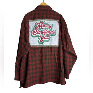 Merry Christmas Patch Flannel Shirt Sz XL